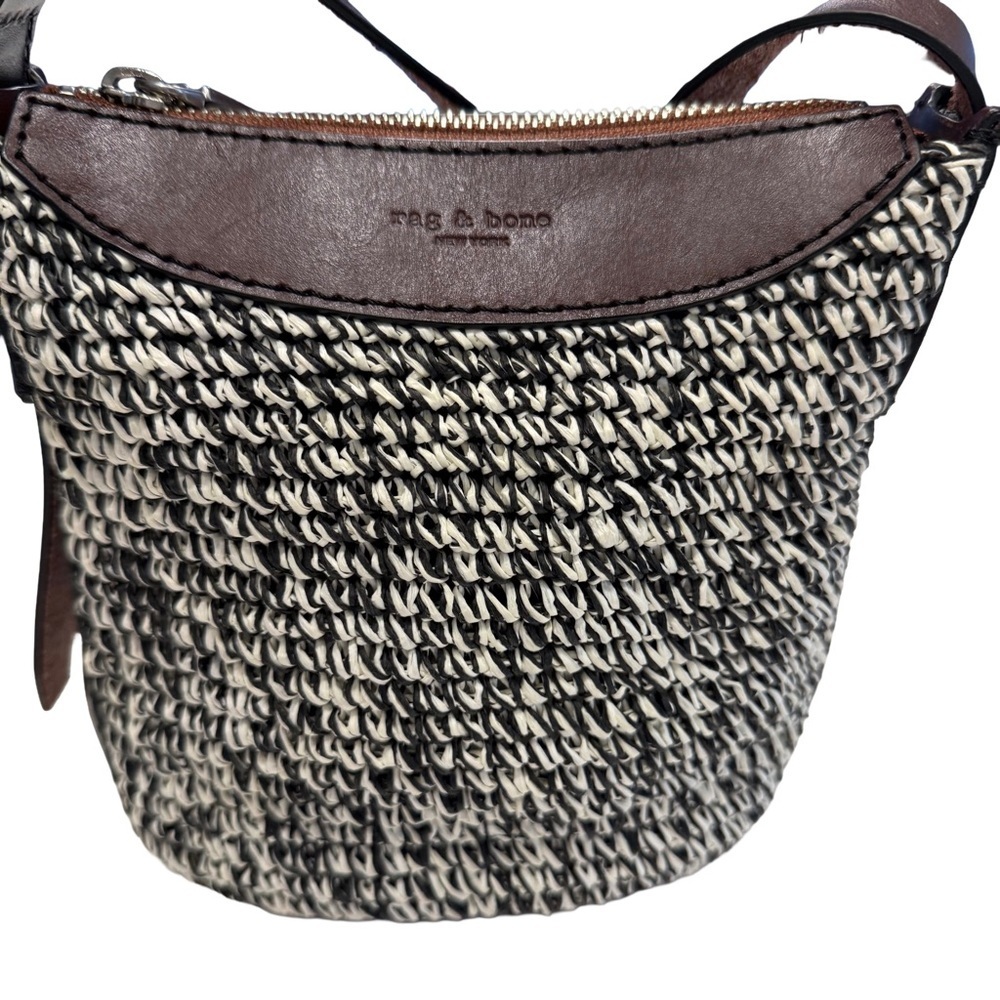 Rag & Bone Belize Mini Straw & brown Leather Bucket Bag NWOT